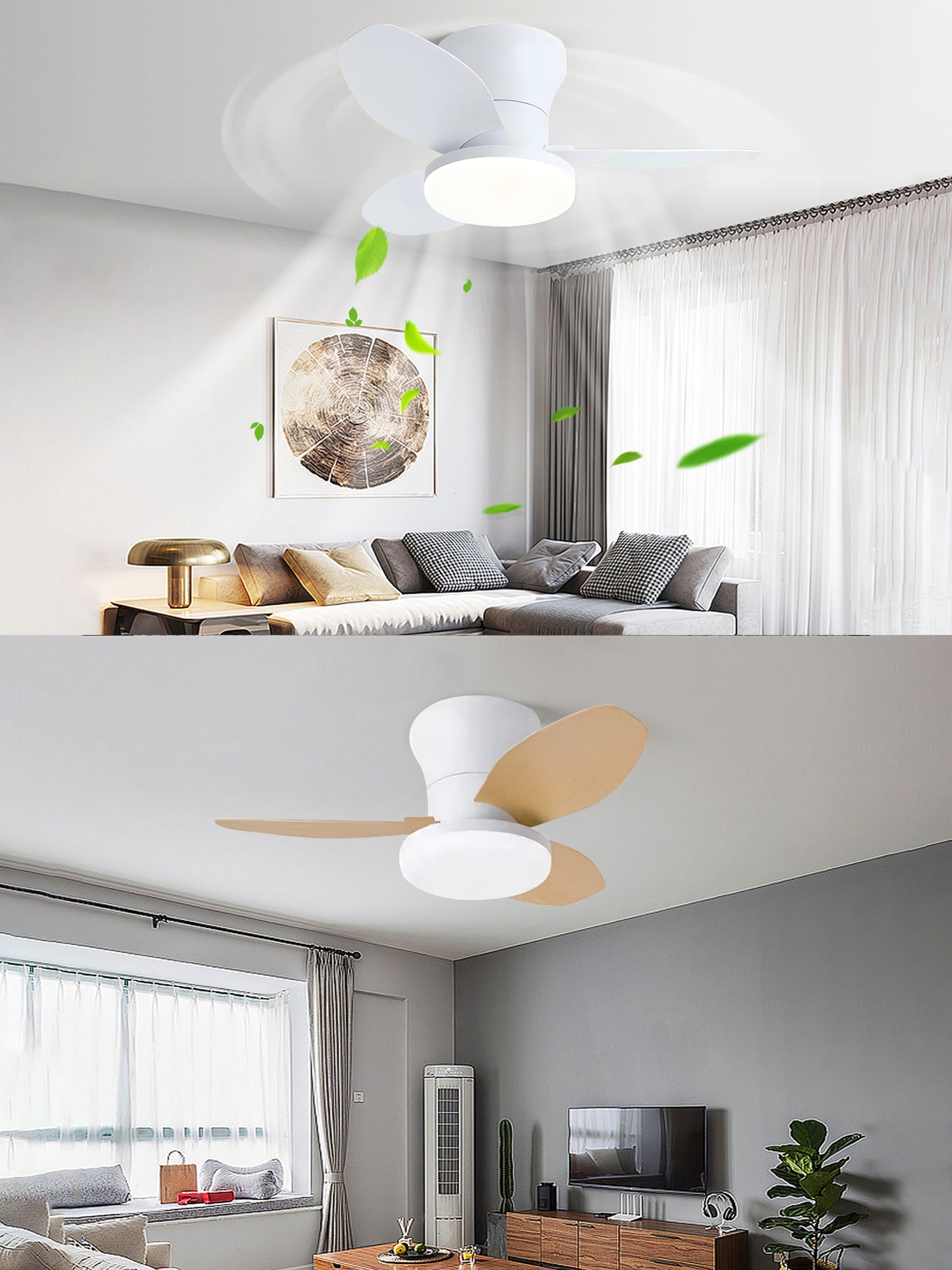 Hola LED Ventilador de Techo RXFL8001 -880mm, Luz LED Regulable 40w, 3000K-6000K,Blanco/Beige
