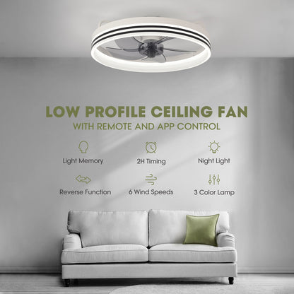 Lámpara Ventilador Techo LED 20",  Motor DC 30W, 6 Velocidades, CCT Ajustable 3000K-6000K, Blanco/Negro
