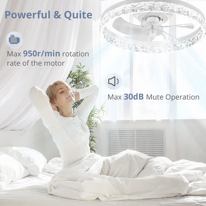 Lámpara Ventilador Techo LED 20",  Motor DC 30W, 6 Velocidades, CCT Ajustable 3000K-6000K, Blanco