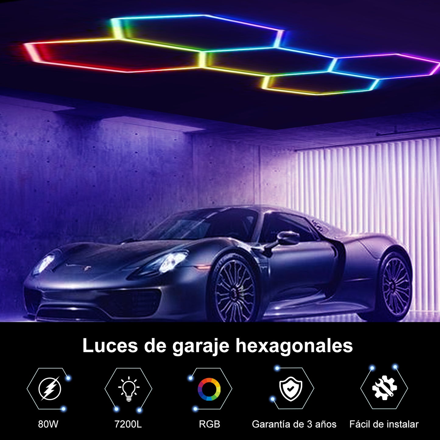 Hola led Lámpara LED Hexagonal RGB 80W - Panel Decorativo Moderno (222x155 cm) - 5 Rejillas - Luz Multicolor Ajustable - 24V DC Iluminación para Interiores
