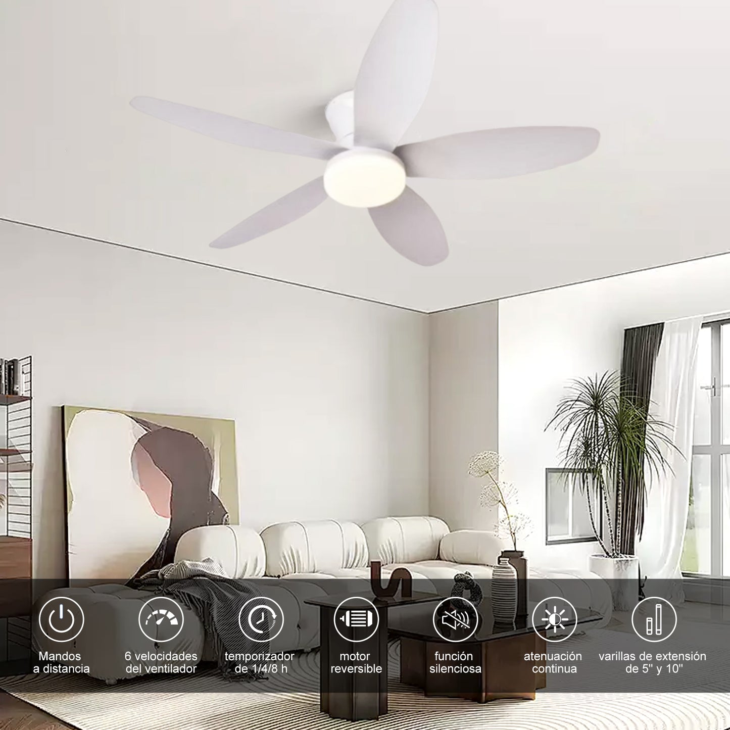 Ventilador de Techo LED Hola LED 42" – Luz Regulable 3000K-6000K, Blanco / Beige / Negro / Marrón, 85-265V