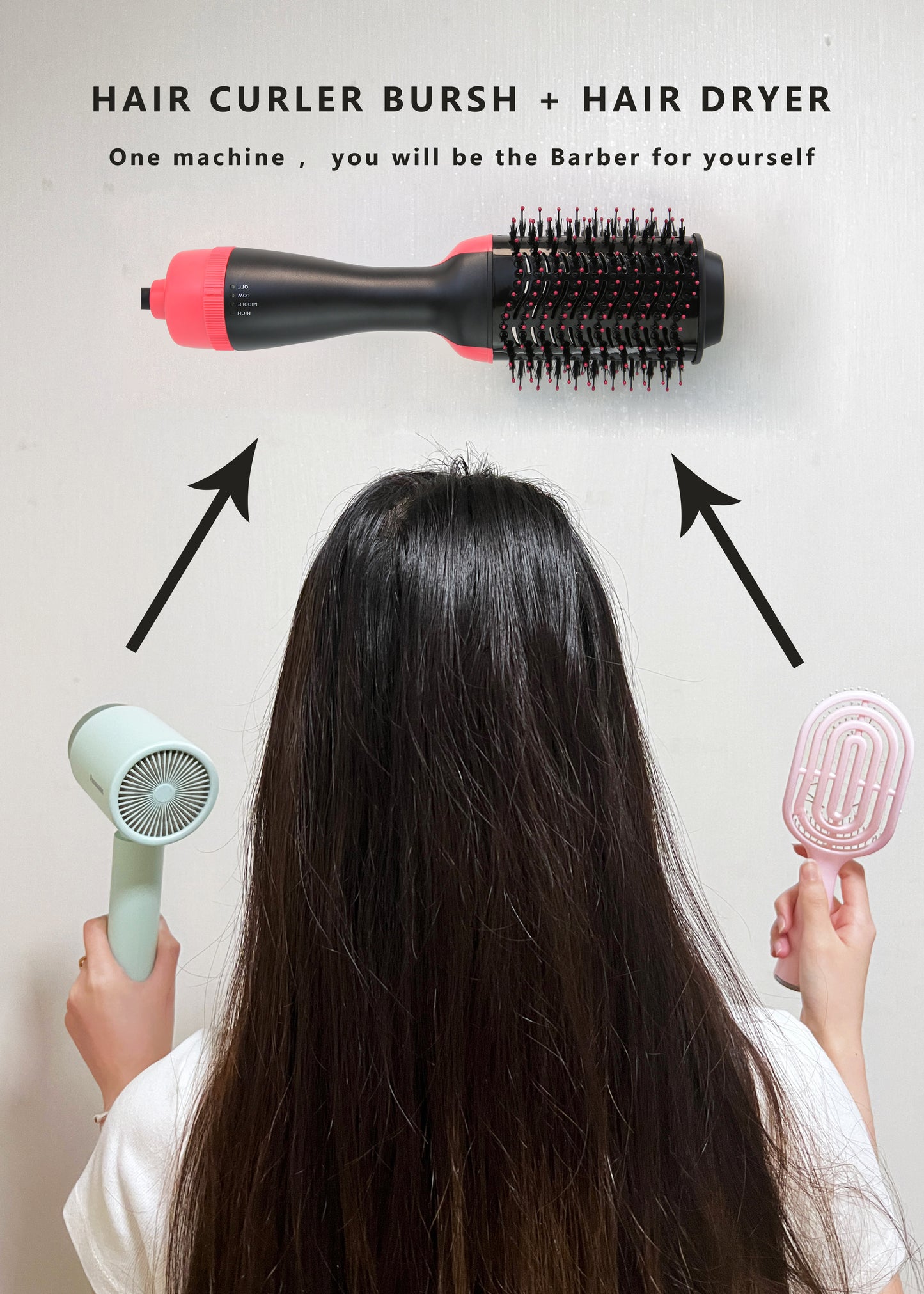 Cepillo alisador y rizador 2 en 1 – Secador y plancha para cabello seco y húmedo