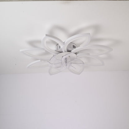 Ventilador de techo LED de 39 pulgadas, Motor DC 30W, configuraciones de 6 velocidades, temperatura de color ajustable (3000 K-6000 K), diseño de ocho pétalos blancos.