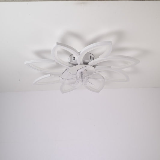 Ventilador de techo LED de 39 pulgadas, Motor DC 30W, configuraciones de 6 velocidades, temperatura de color ajustable (3000 K-6000 K), diseño de ocho pétalos blancos.