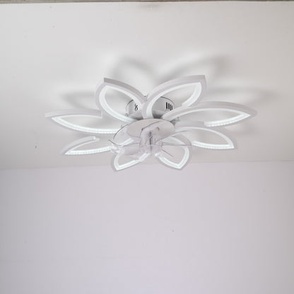 Ventilador de techo LED de 39 pulgadas, Motor DC 30W, configuraciones de 6 velocidades, temperatura de color ajustable (3000 K-6000 K), diseño de ocho pétalos blancos.