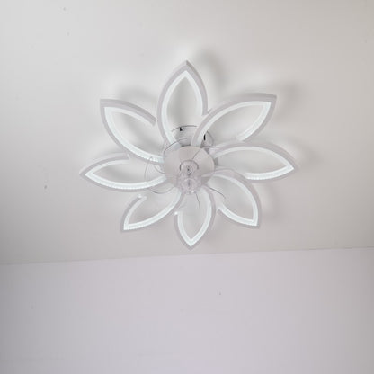 Ventilador de techo LED de 39 pulgadas, Motor DC 30W, configuraciones de 6 velocidades, temperatura de color ajustable (3000 K-6000 K), diseño de ocho pétalos blancos.