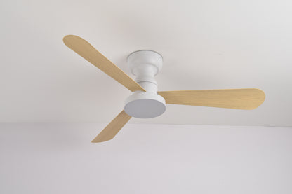 Ventilador de Techo LED 42"3 Aspas, Motor DC 30W, 6 Velocidades, CCT Ajustable 3000K-6000K, IP20, Blanco/Madera Clara