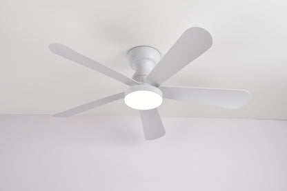 Ventilador de Techo LED 42" 5 Aspas, Motor DC 30W, 6 Velocidades, CCT Ajustable 3000K-6000K, IP20, Blanco/Madera Clara