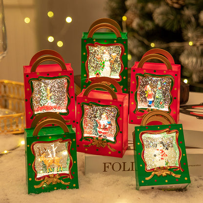 Decoración navideña LED con nieve – Bolsa de regalo con copos de nieve con batería