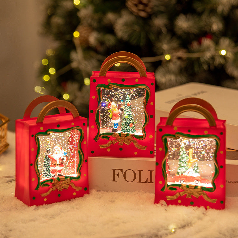 Decoración navideña LED con nieve – Bolsa de regalo con copos de nieve con batería