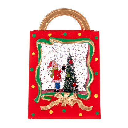 Decoración navideña LED con nieve – Bolsa de regalo con copos de nieve con batería