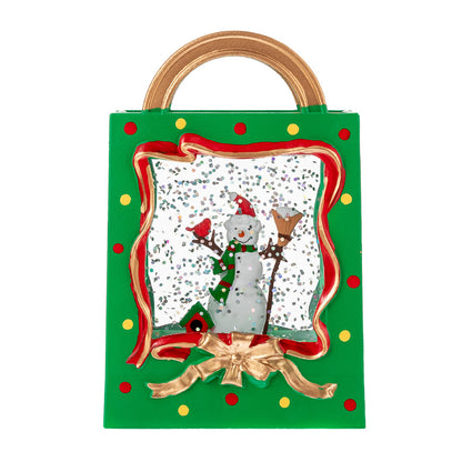 Decoración navideña LED con nieve – Bolsa de regalo con copos de nieve con batería