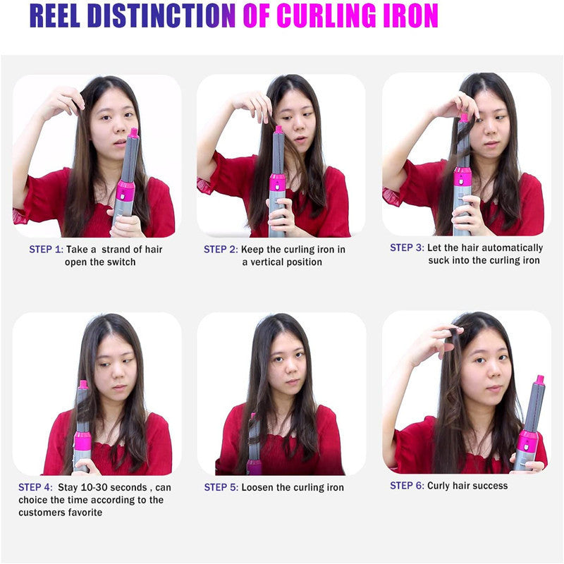 Cepillo térmico 5 en 1 – Rizador y alisador automático para cabello seco y húmedo