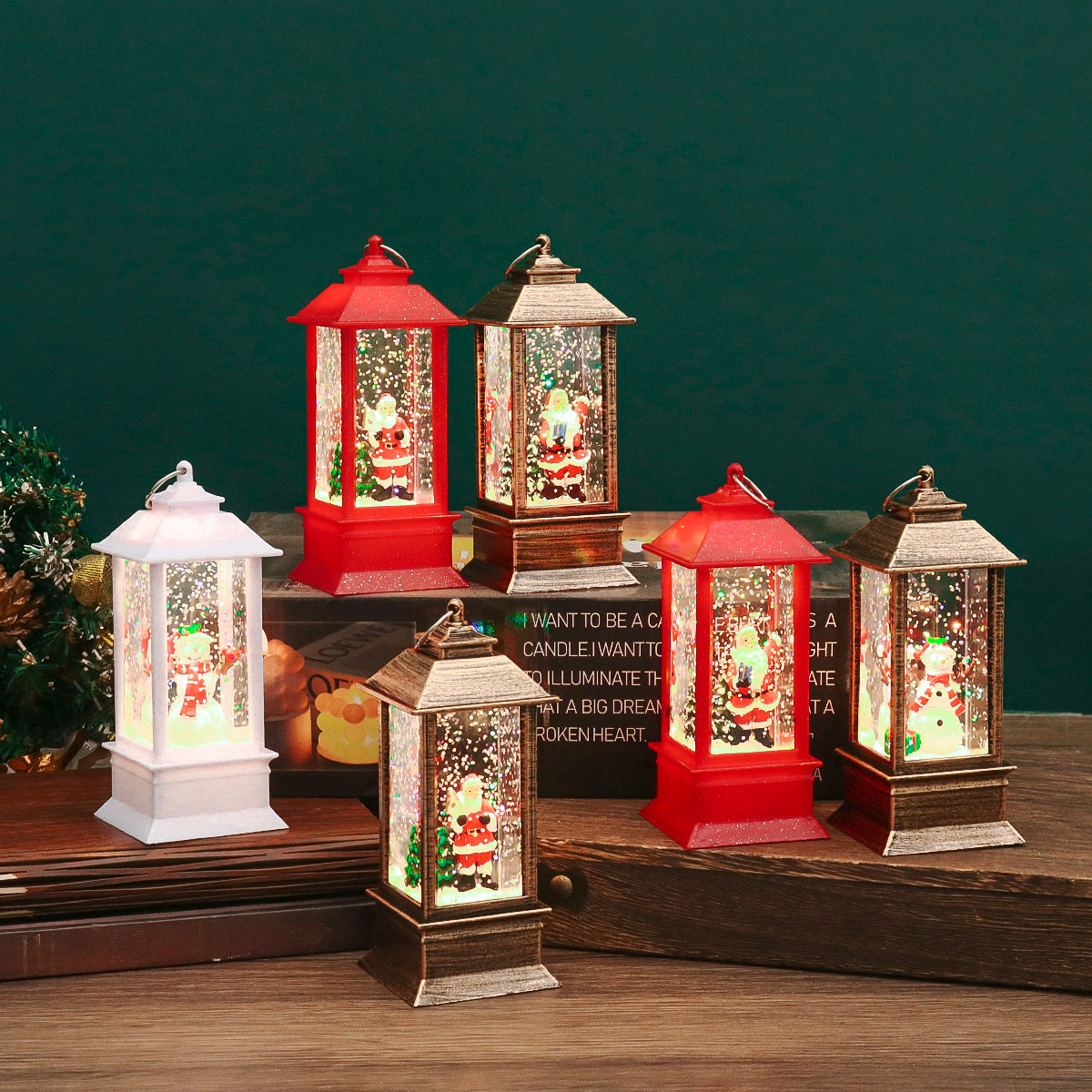 Teléfono Navideño LED con Nieve | Papá Noel y Muñeco de Nieve | 13×5×5cm