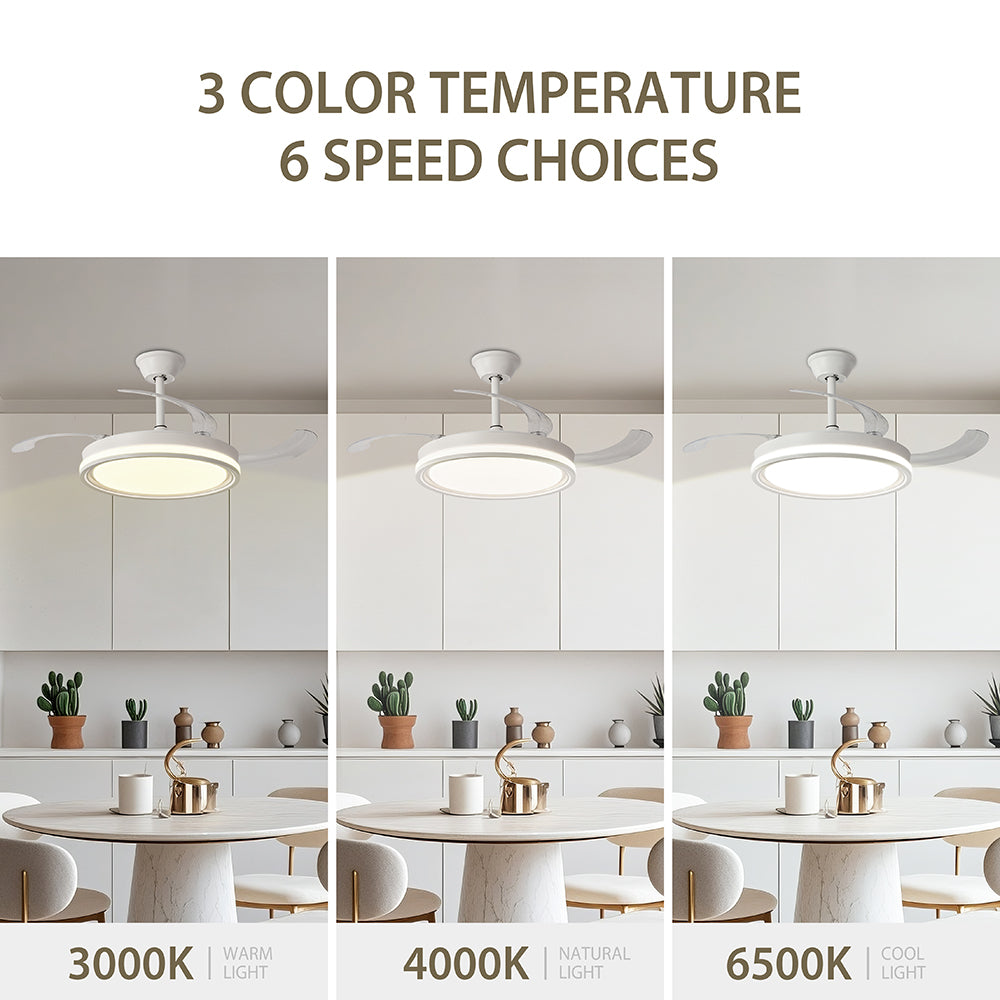 Ventilador de Techo LED 42" Hola LED ZS8931 – 60W, 6 Velocidades, Motor CC Silencioso y Regulable con Control Remoto