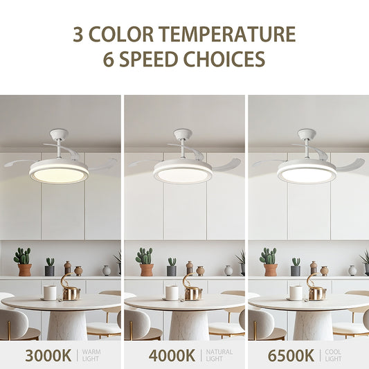 Ventilador de Techo LED 42" Hola LED ZS8931 – 60W, 6 Velocidades, Motor CC Silencioso y Regulable con Control Remoto