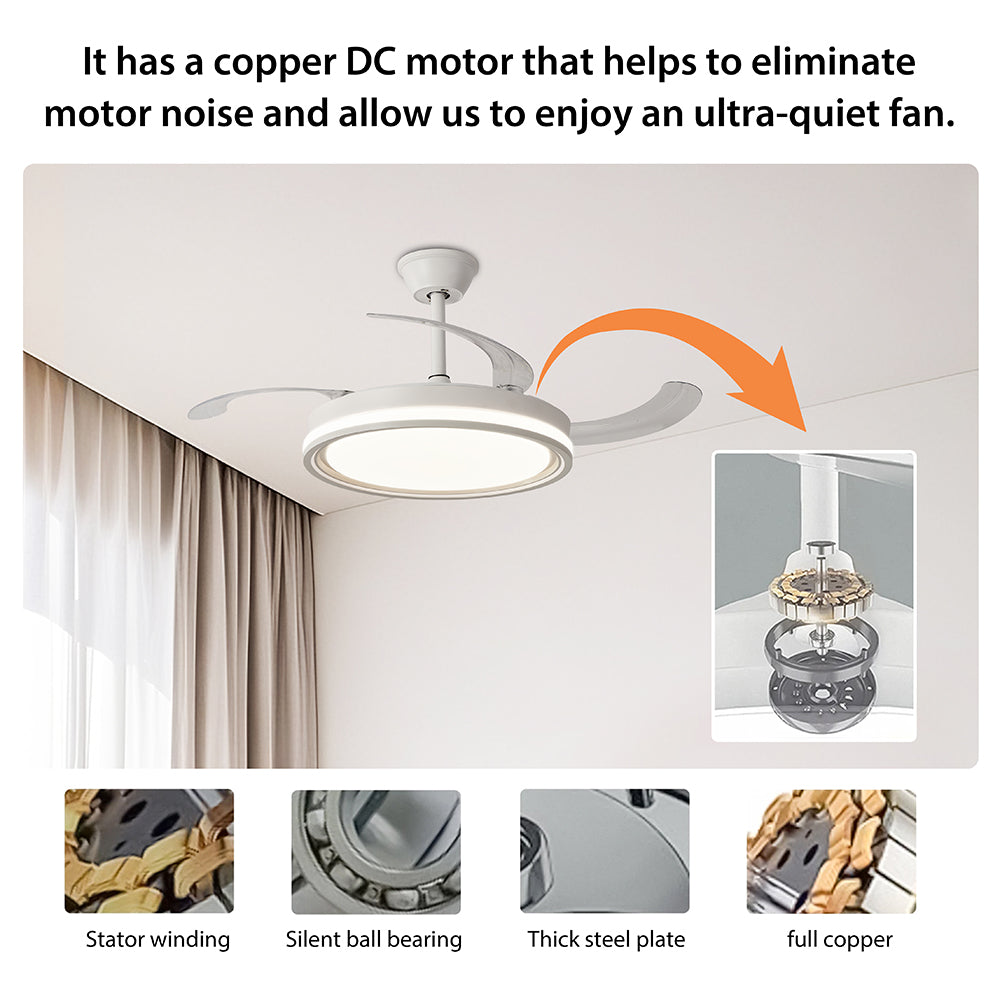 Ventilador de Techo LED 42" Hola LED ZS8931 – 60W, 6 Velocidades, Motor CC Silencioso y Regulable con Control Remoto