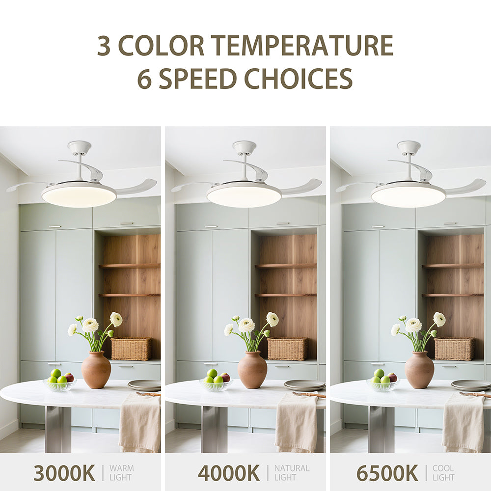 Ventilador de Techo LED Inteligente 42" – Luz Regulable para Dormitorio y Sala de Estar Moderna