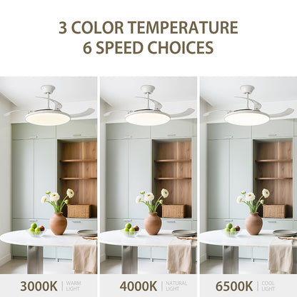 Ventilador de Techo LED Inteligente 42" – Luz Regulable para Dormitorio y Sala de Estar Moderna