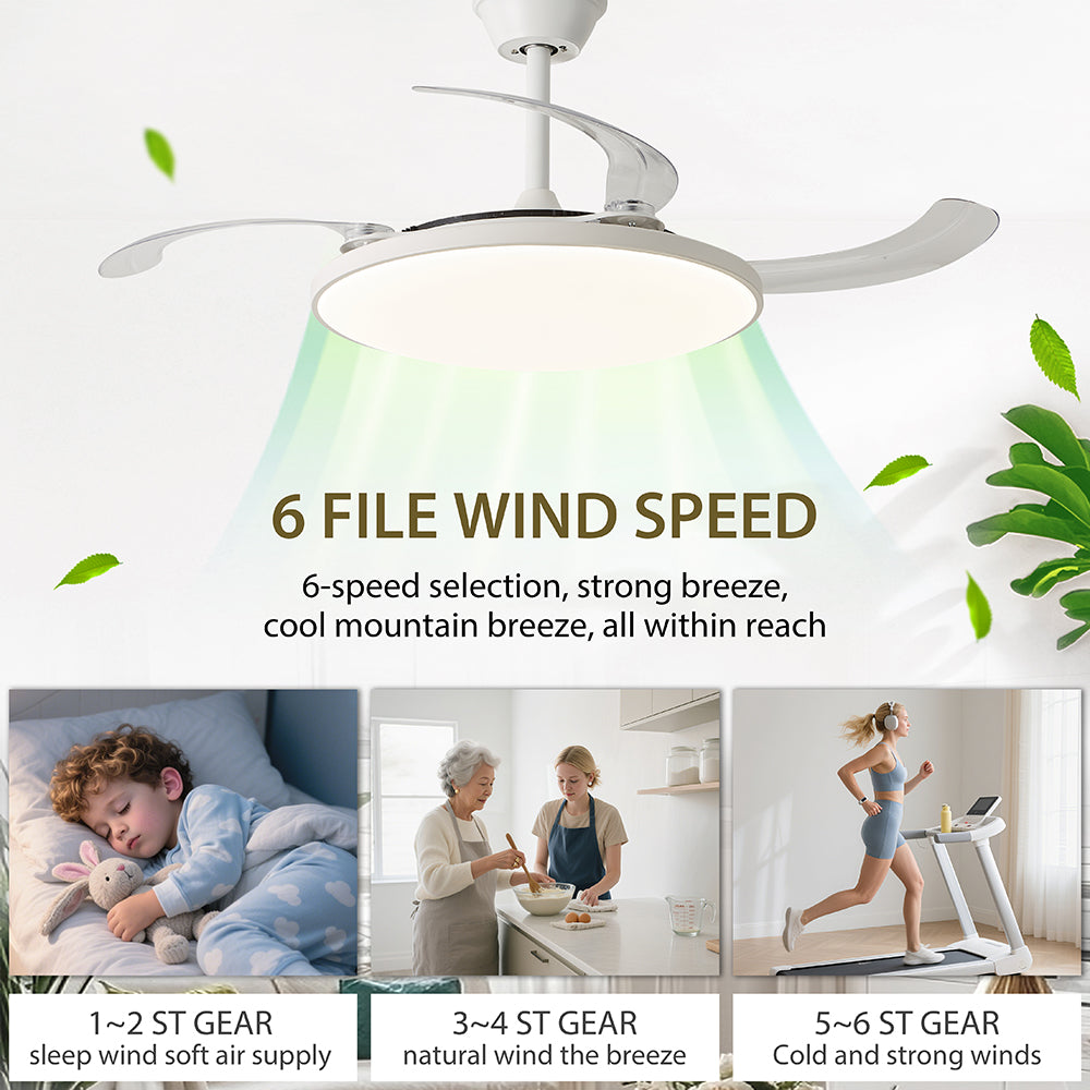 Ventilador de Techo LED Inteligente 42" – Luz Regulable para Dormitorio y Sala de Estar Moderna