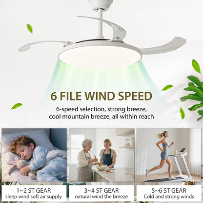 Ventilador de Techo LED Inteligente 42" – Luz Regulable para Dormitorio y Sala de Estar Moderna