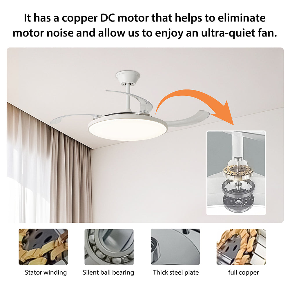 Ventilador de Techo LED Inteligente 42" – Luz Regulable para Dormitorio y Sala de Estar Moderna