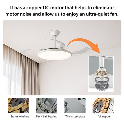 Ventilador de Techo LED Inteligente 42" – Luz Regulable para Dormitorio y Sala de Estar Moderna