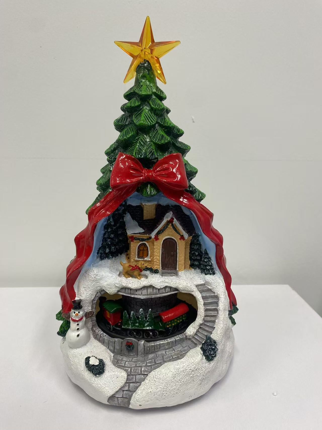 Decoración navideña LED con música – Árbol de Navidad y casita de nieve USB