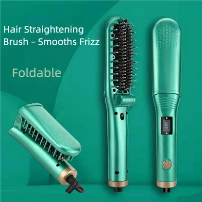 Cepillo Alisador de Pelo con Iones Negativos – Anti-Quemaduras, Calentamiento Rápido, Plegable y Portátil