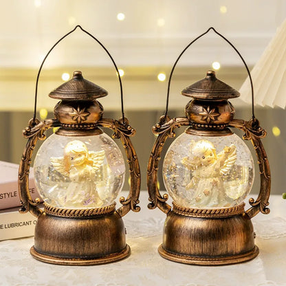 Ángel Bola de Cristal Música Navidad | Decoración de Mesa Retro con LED y Lámpara de Aceite, 13×11×20.5 cm