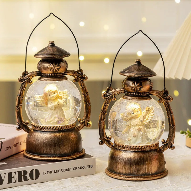 Ángel Bola de Cristal Música Navidad | Decoración de Mesa Retro con LED y Lámpara de Aceite, 13×11×20.5 cm