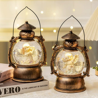Ángel Bola de Cristal Música Navidad | Decoración de Mesa Retro con LED y Lámpara de Aceite, 13×11×20.5 cm
