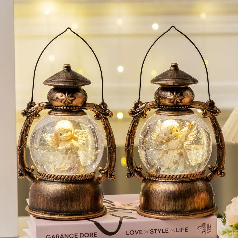 Ángel Bola de Cristal Música Navidad | Decoración de Mesa Retro con LED y Lámpara de Aceite, 13×11×20.5 cm