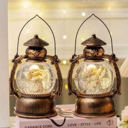 Ángel Bola de Cristal Música Navidad | Decoración de Mesa Retro con LED y Lámpara de Aceite, 13×11×20.5 cm