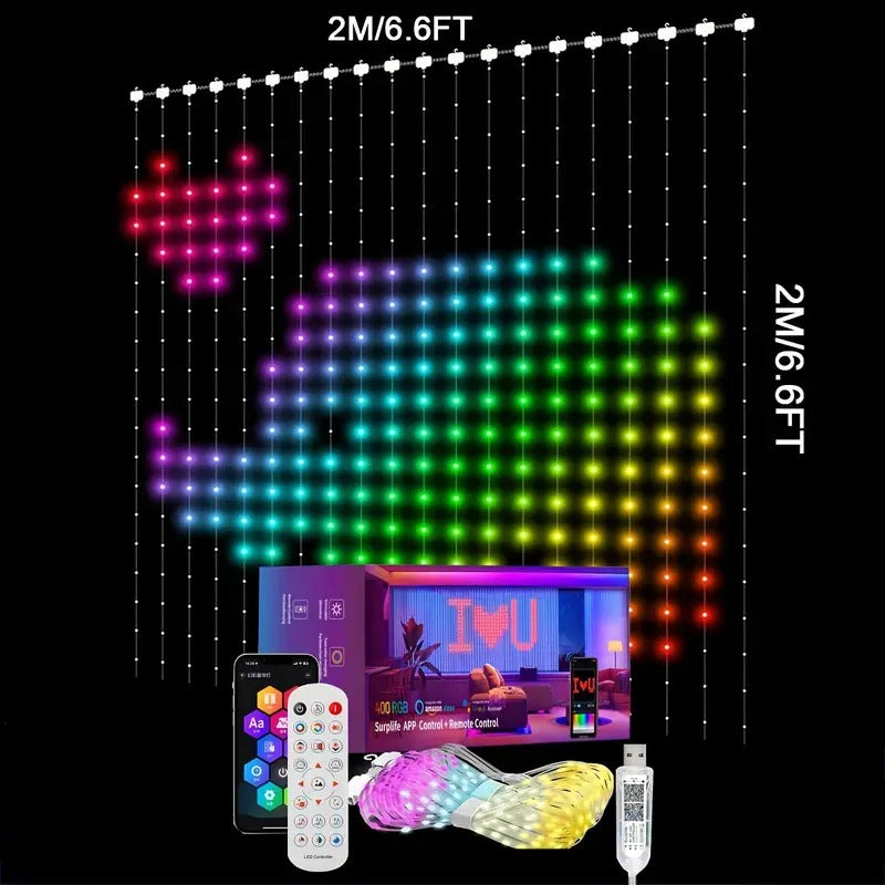 Luz Cortina LED RGB 201cm | Cambio de Color | Sincronización Musical | USB | Remoto | IP65