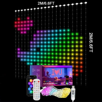 Luz Cortina LED RGB 201cm | Cambio de Color | Sincronización Musical | USB | Remoto | IP65