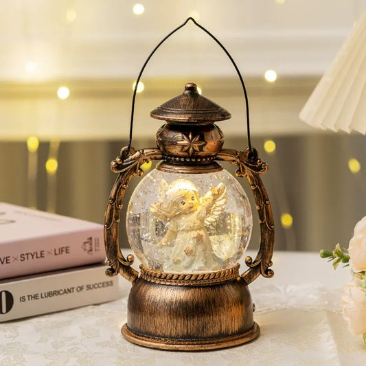 Ángel Bola de Cristal Música Navidad | Decoración de Mesa Retro con LED y Lámpara de Aceite, 13×11×20.5 cm