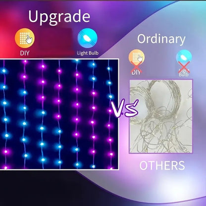 Luz Cortina LED RGB 201cm | Cambio de Color | Sincronización Musical | USB | Remoto | IP65