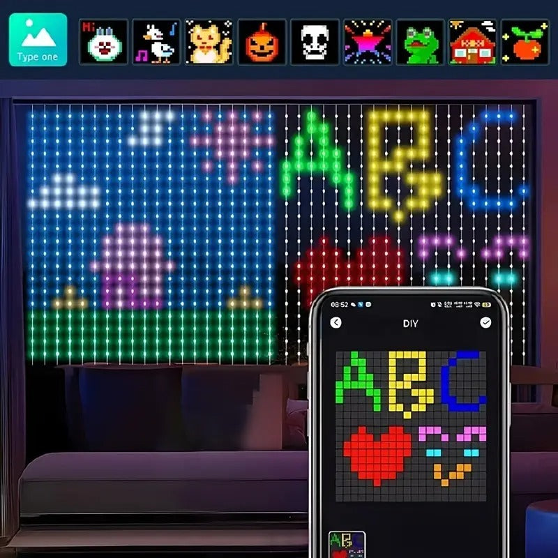 Luz Cortina LED RGB 201cm | Cambio de Color | Sincronización Musical | USB | Remoto | IP65