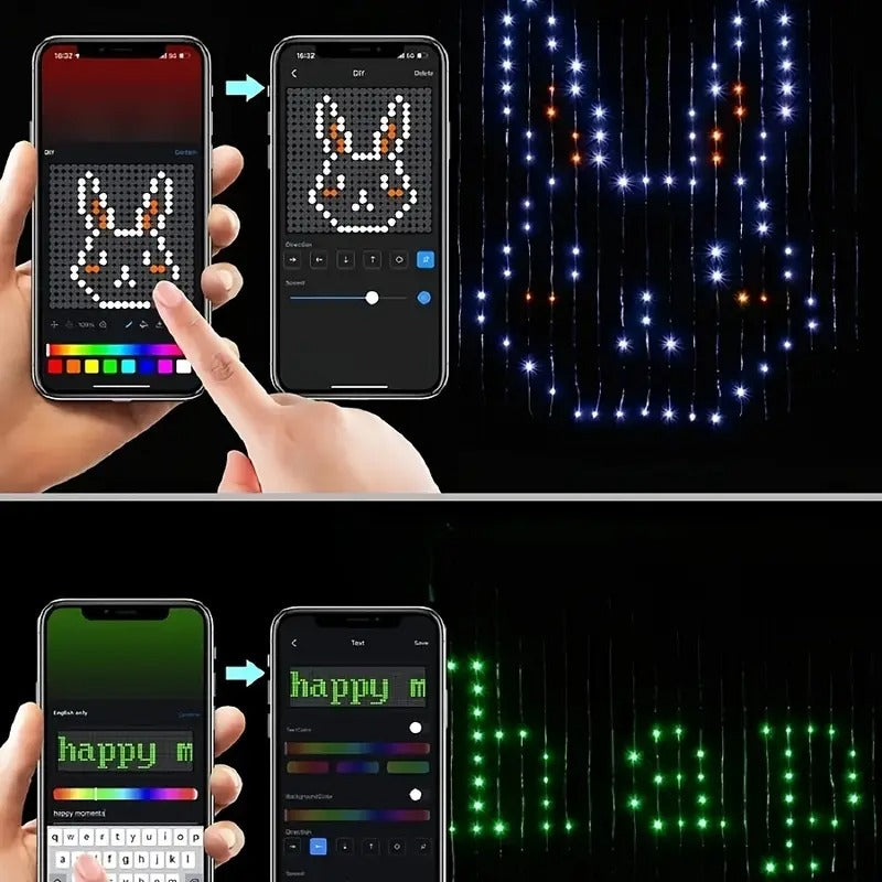 Luz Cortina LED RGB 201cm | Cambio de Color | Sincronización Musical | USB | Remoto | IP65