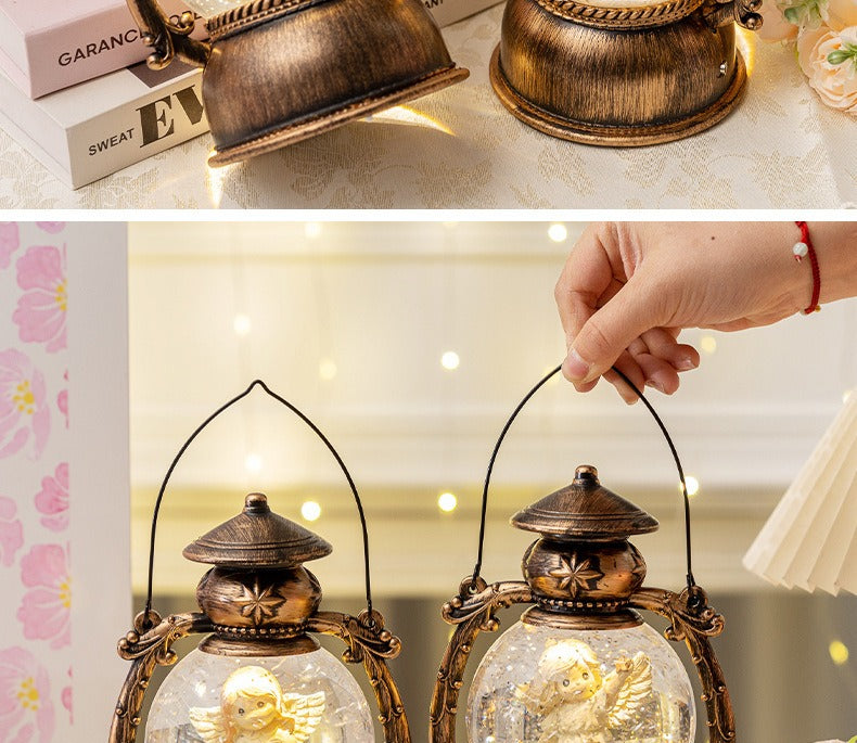 Ángel Bola de Cristal Música Navidad | Decoración de Mesa Retro con LED y Lámpara de Aceite, 13×11×20.5 cm