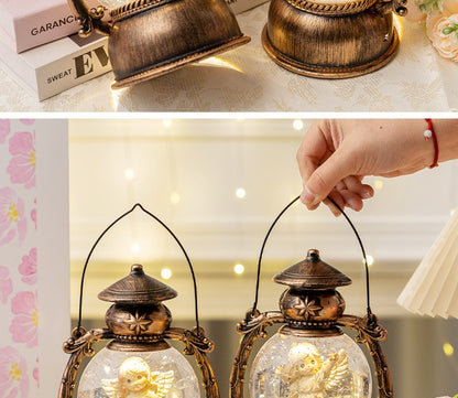 Ángel Bola de Cristal Música Navidad | Decoración de Mesa Retro con LED y Lámpara de Aceite, 13×11×20.5 cm