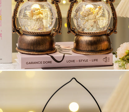 Ángel Bola de Cristal Música Navidad | Decoración de Mesa Retro con LED y Lámpara de Aceite, 13×11×20.5 cm