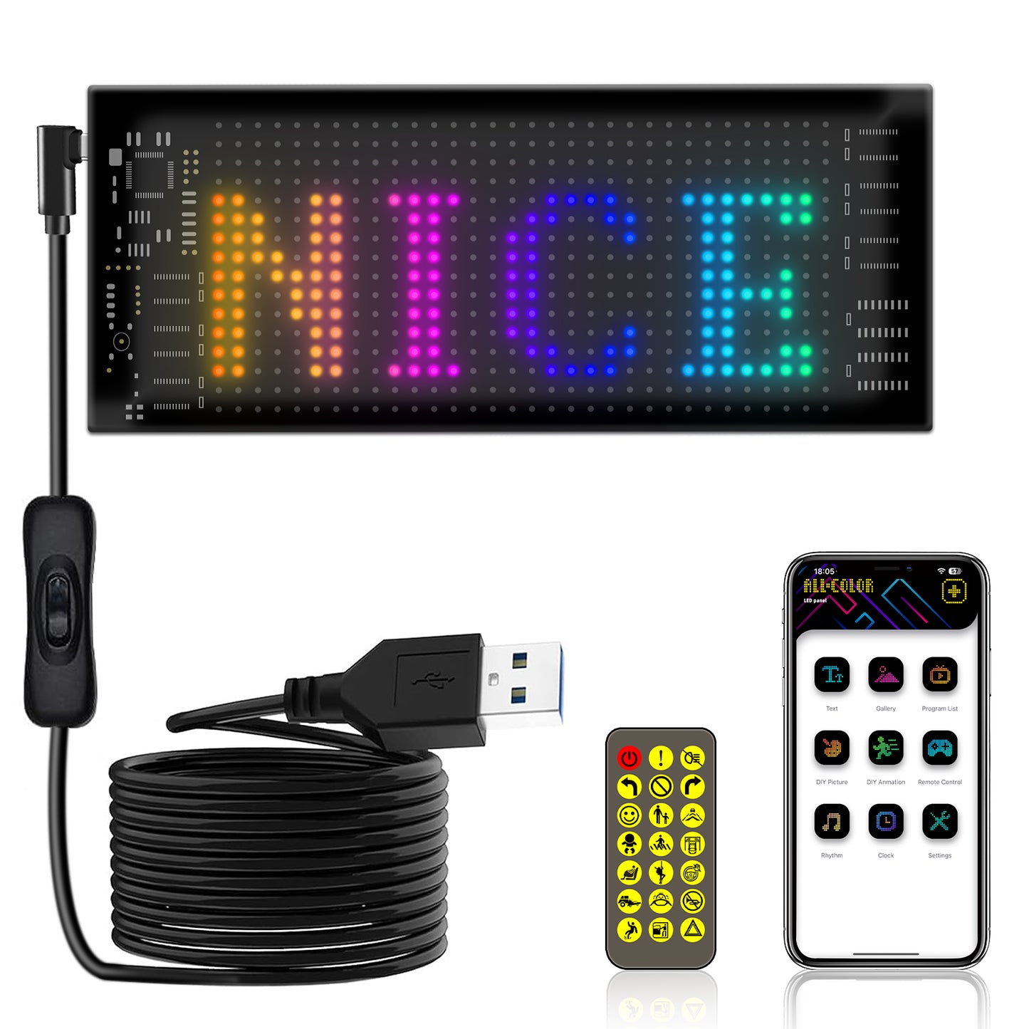 Pantalla LED 16×32 RGB2121 512 LEDs | USB 5V | Impermeable IP65