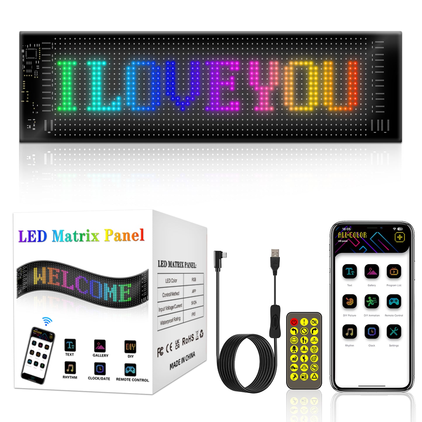 Pantalla LED Flexible 20×64 RGB2121 1280 LEDs | APP + Bluetooth | IP65