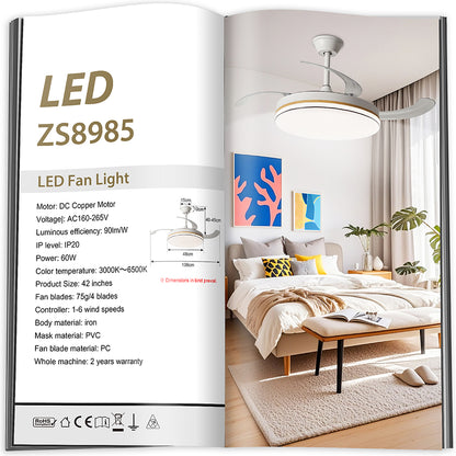 Lámpara de Techo con Ventilador LED 60W - 3 Colores de Luz Ajustables - 6 Velocidades - Control Remoto Incluido