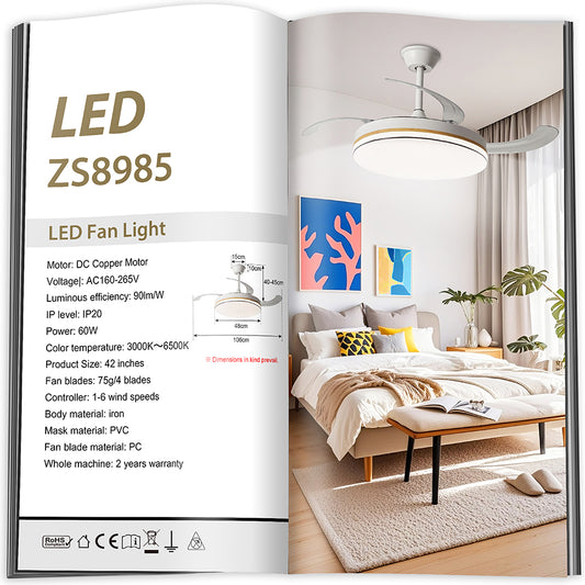 Lámpara de Techo con Ventilador LED 60W - 3 Colores de Luz Ajustables - 6 Velocidades - Control Remoto Incluido (wholesale)